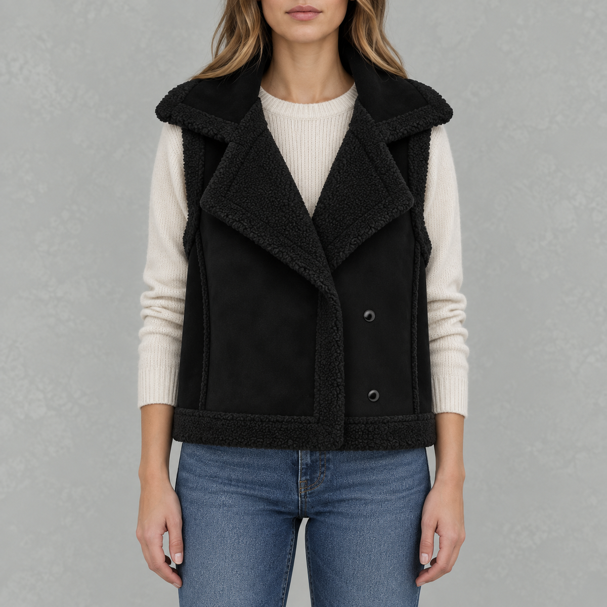 Women’s Fleece Waistcoat – Loose Fit Sleeveless Wool Style Gilet