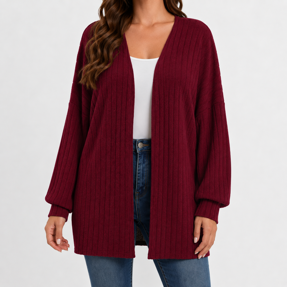 Women’s Cardigan – Long Sleeve Loose Fit Knitted Open Front Jumper