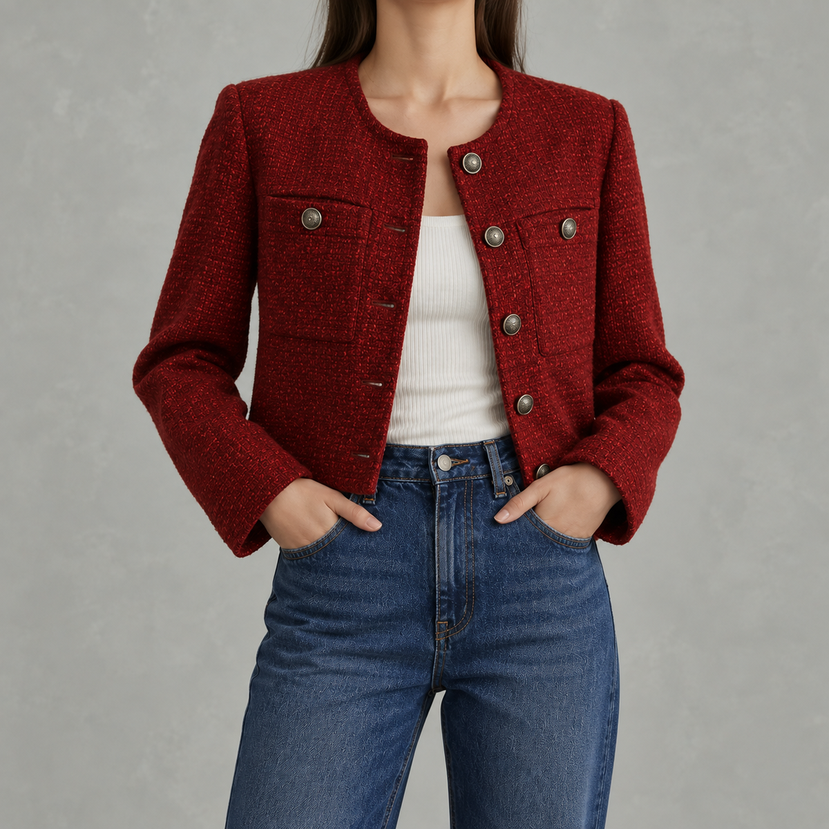 Women’s Chanel Style Jacket – French-Inspired Coffee Brown Short Jacket