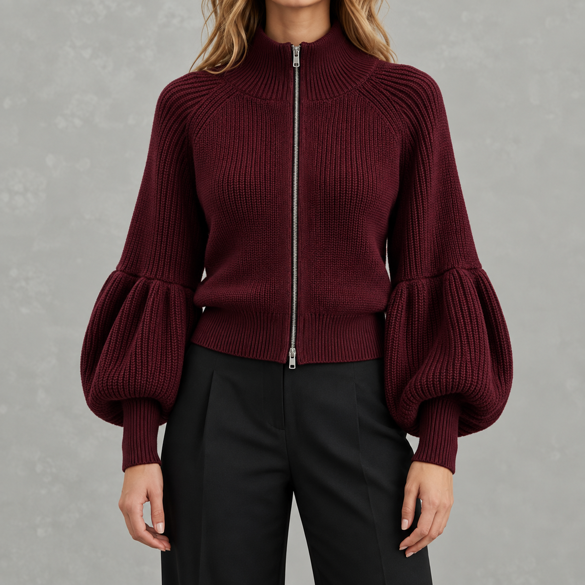 Women’s Textured Jumper – Fluffy Lantern Sleeve Long Sleeve Pullover