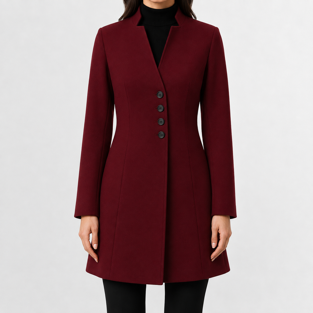 Women’s Trench Coat – Mid-Length Stand Collar Wool-Style Tailored Coat