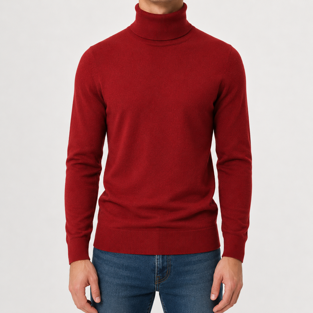 Men’s Turtleneck Jumper – Warm Knitted Roll Neck Pullover