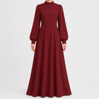 Women’s Maxi Dress – High Waist Lantern Sleeve Long Dress
