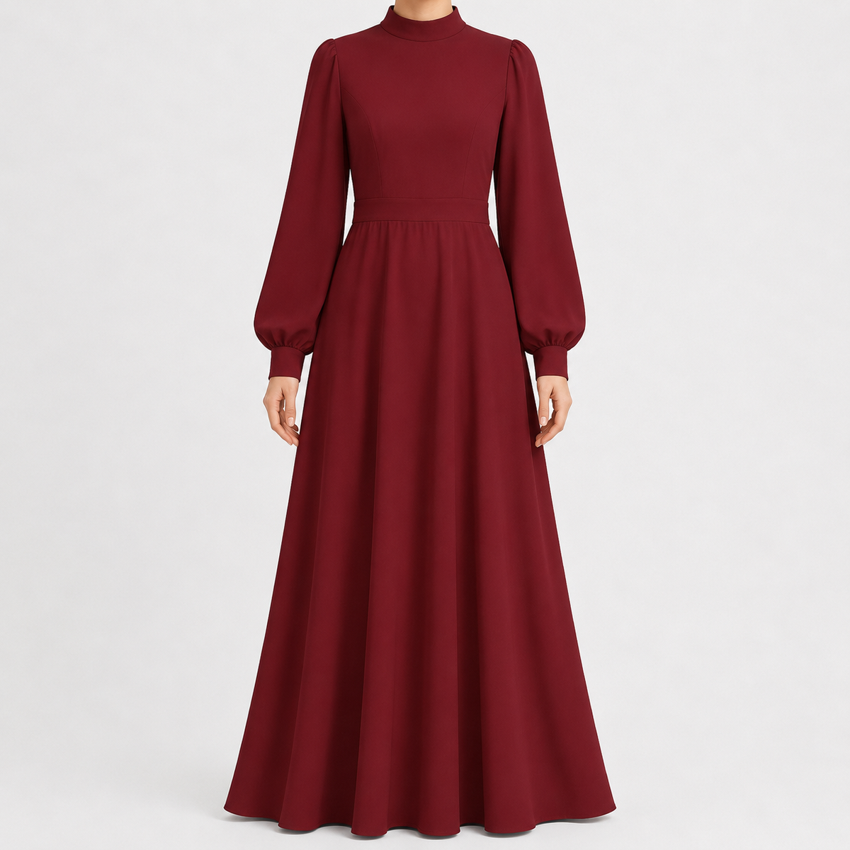 Women’s Maxi Dress – High Waist Lantern Sleeve Long Dress