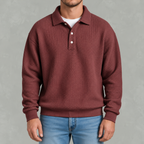 Men’s Long Sleeve Polo Shirt – Waffle Knit Retro Short Sleeve Textured Top