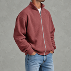 Men’s Waffle Knit Jacket – Stand Collar Full Zip Textured Casual Jacket