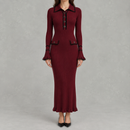 Women’s Knit Dress – French-Inspired Ruffled Midi Dress