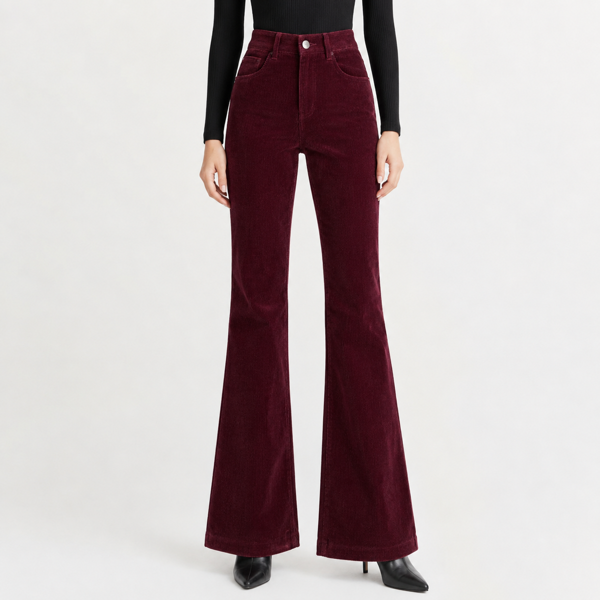 Women’s Corduroy Trousers – High Waist Bootcut Flared Trousers