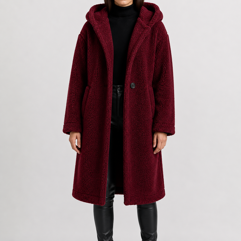 Women’s Teddy Coat – Longline Faux Fur Plush Winter Coat