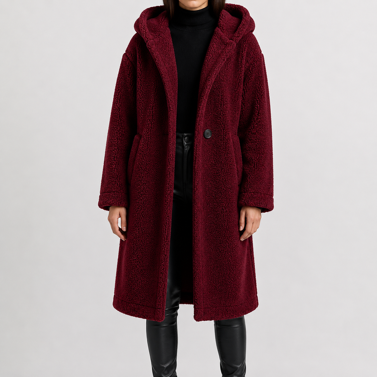 Women’s Teddy Coat – Longline Faux Fur Plush Winter Coat