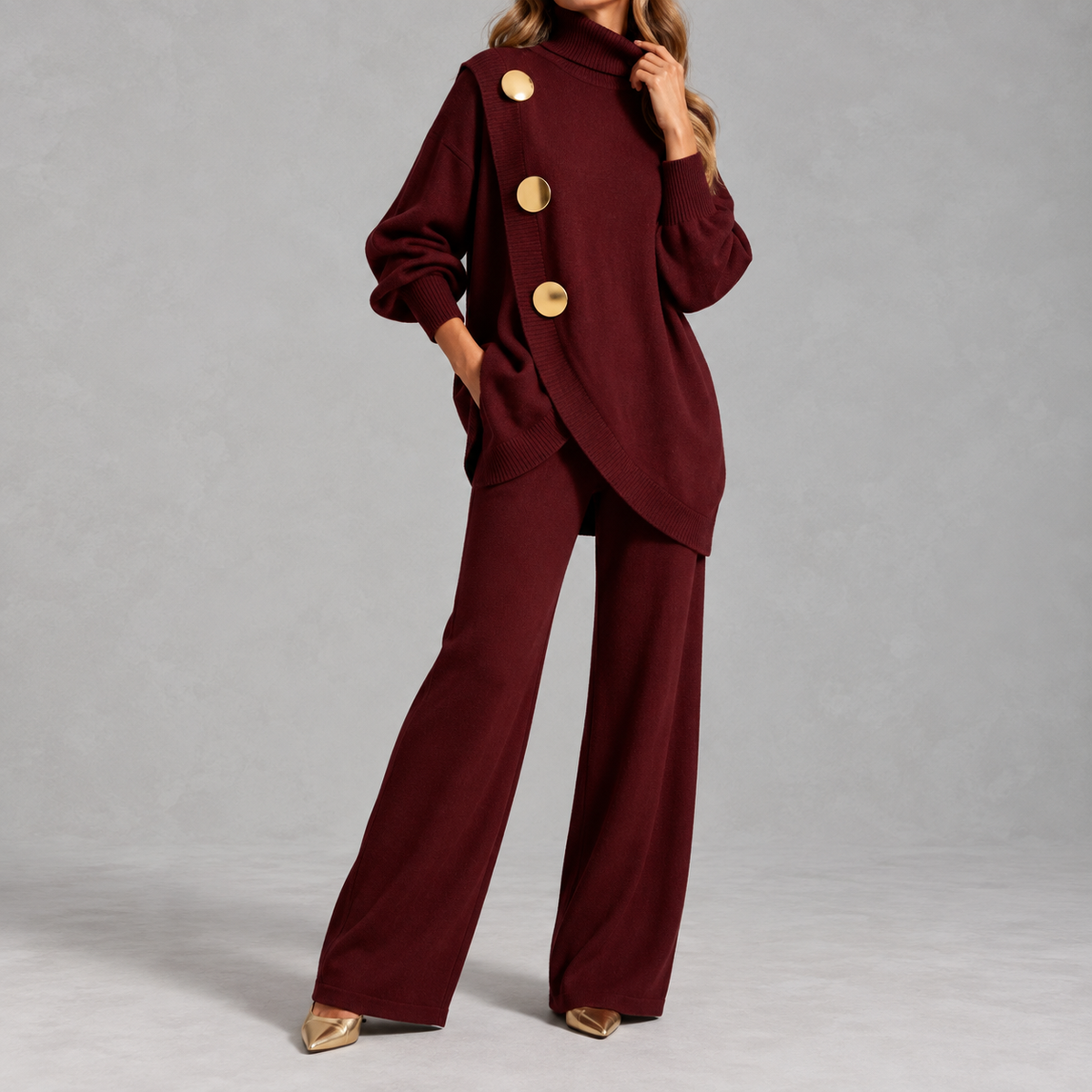 Women’s Knitted Jumper Set – Asymmetric Two-Piece Knitwear Co-Ord
