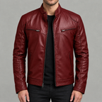 Men’s Leather Jacket – Stand Collar Motorcycle Biker Jacket