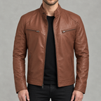 Men’s Leather Jacket – Stand Collar Motorcycle Biker Jacket