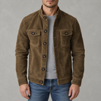 Men’s Suede Jacket – Faux Suede Velvet Casual Bomber Jacket