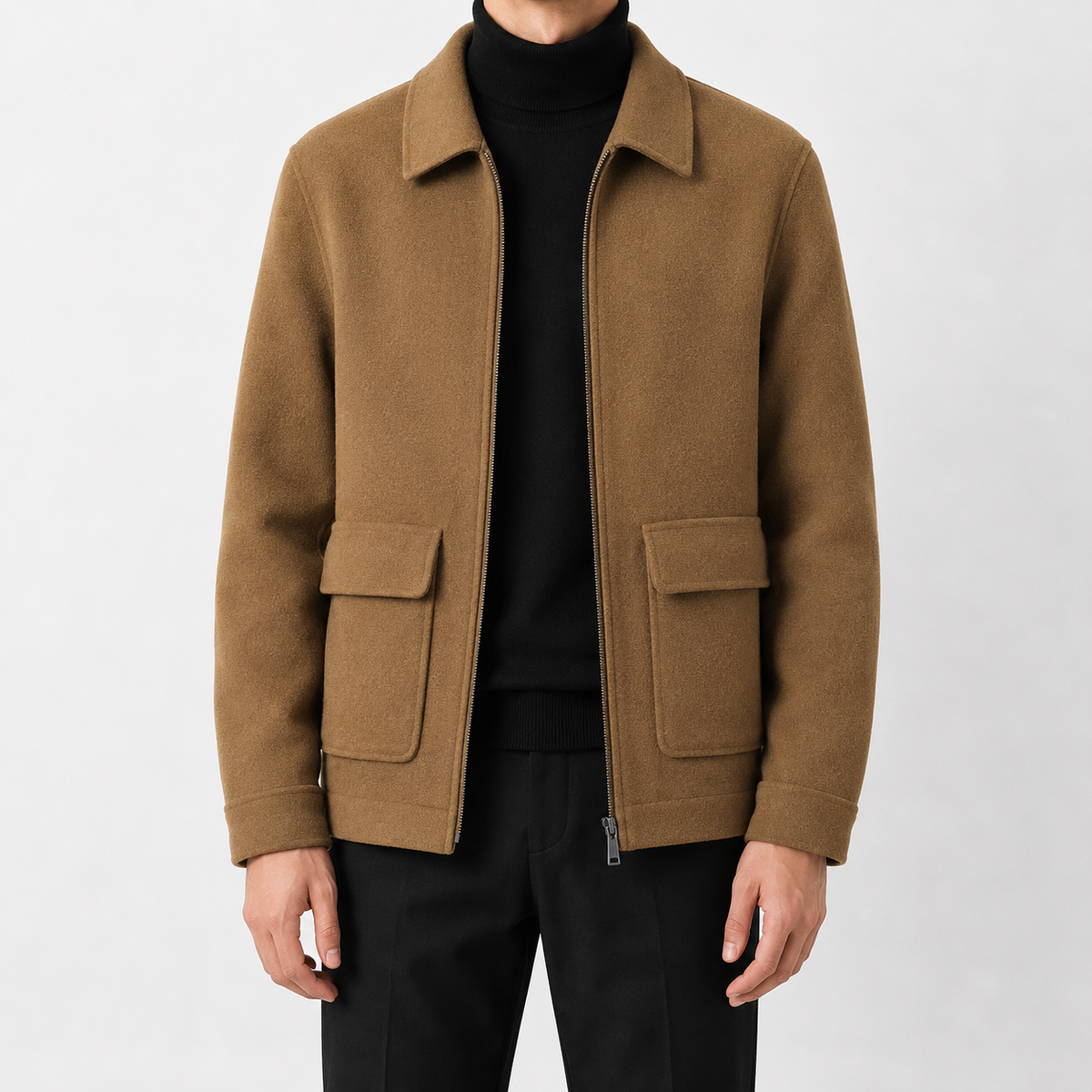 Men’s Mandarin Collar Cardigan – Loose Fit Knitted Wool-Style Jacket