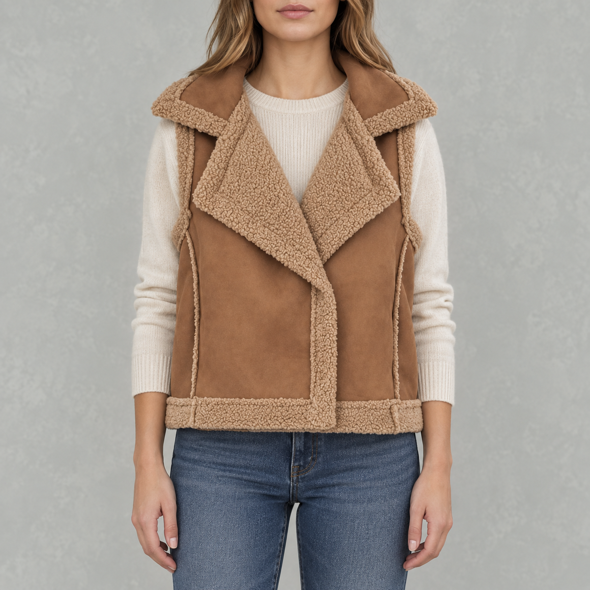 Women’s Fleece Waistcoat – Loose Fit Sleeveless Wool Style Gilet