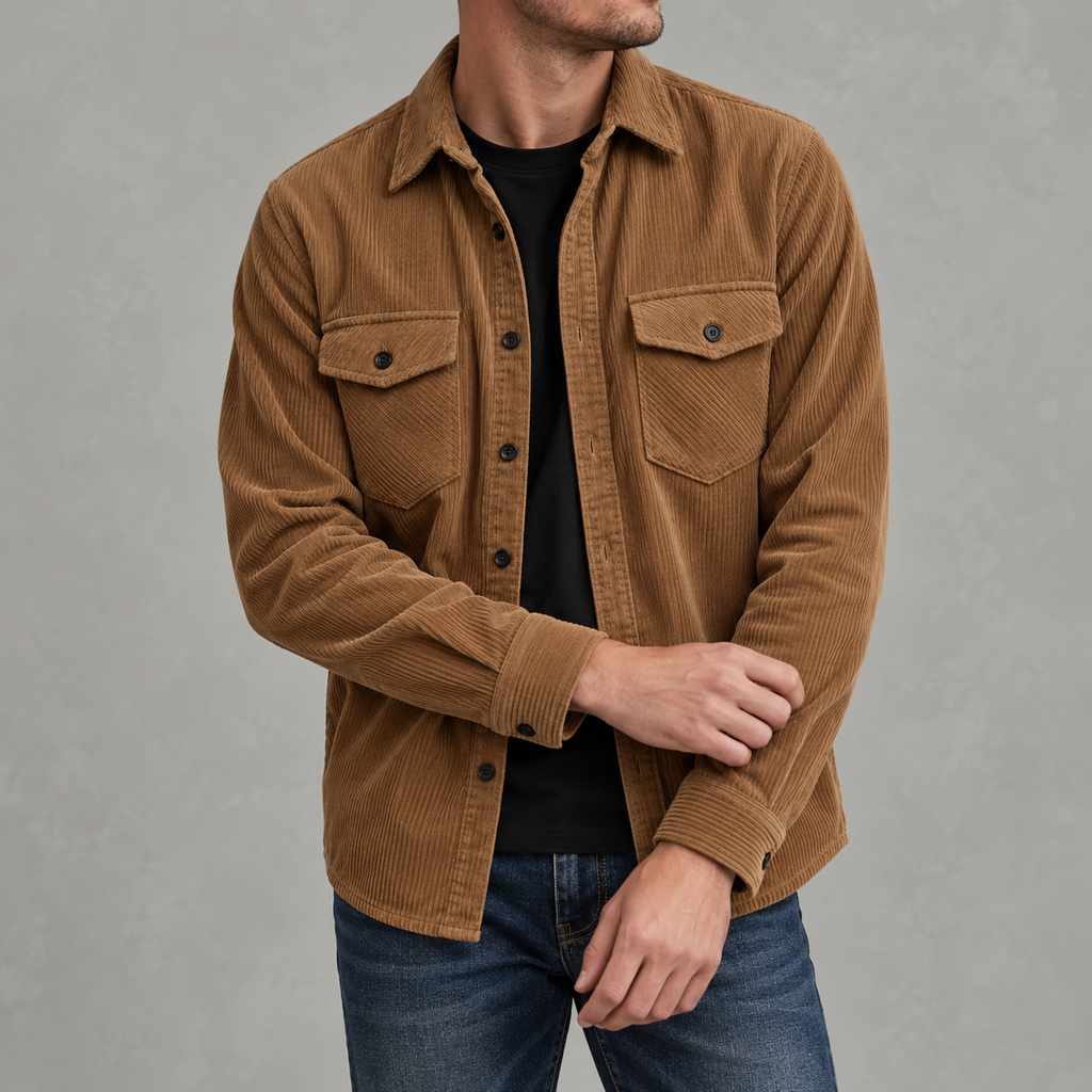 Men’s Corduroy Shirt Jacket – Plus Size Long Sleeve Lapel Shacket