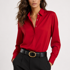 Women’s Button Up Shirt – Loose Fit Solid Colour Lapel Shirt