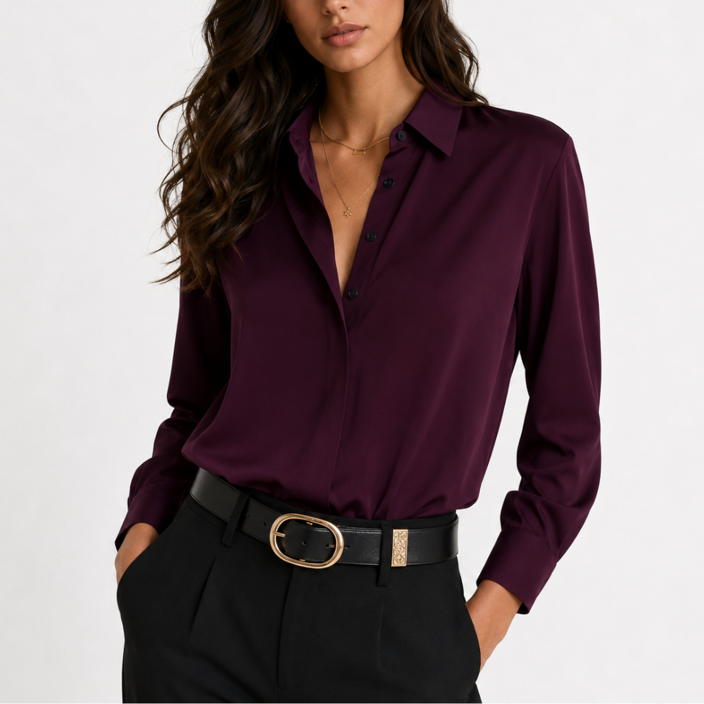 Women’s Button Up Shirt – Loose Fit Solid Colour Lapel Shirt