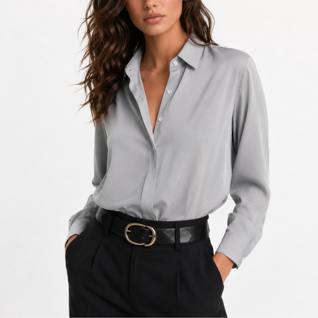 Women’s Button Up Shirt – Loose Fit Solid Colour Lapel Shirt