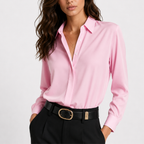 Women’s Button Up Shirt – Loose Fit Solid Colour Lapel Shirt
