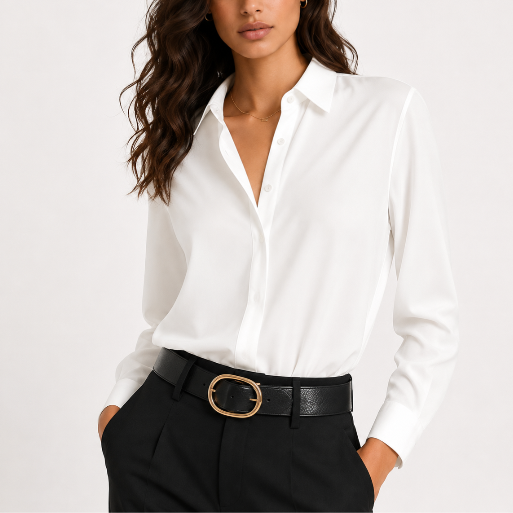 Women’s Button Up Shirt – Loose Fit Solid Colour Lapel Shirt