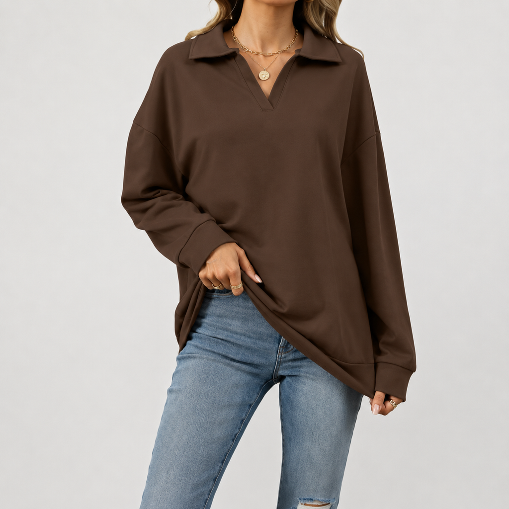 Women’s V Neck Jumper – Loose Fit Long Sleeve Pullover Top