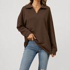 Women’s V Neck Jumper – Loose Fit Long Sleeve Pullover Top