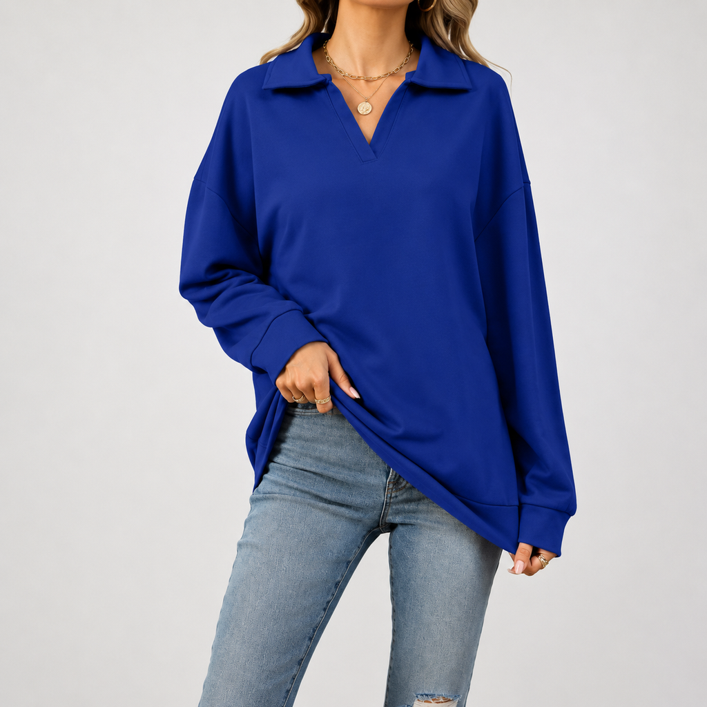 Women’s V Neck Jumper – Loose Fit Long Sleeve Pullover Top