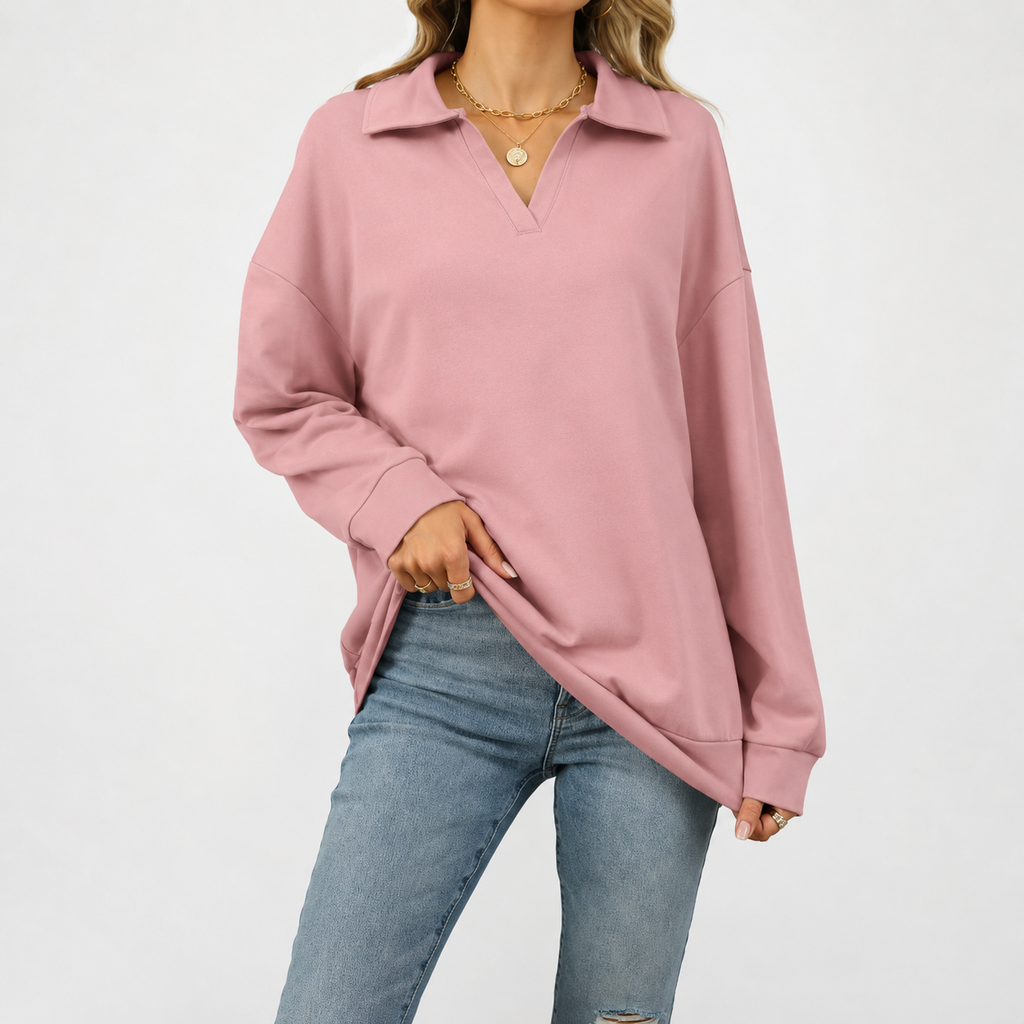 Women’s V Neck Jumper – Loose Fit Long Sleeve Pullover Top