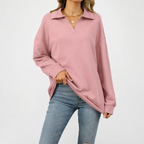 Women’s V Neck Jumper – Loose Fit Long Sleeve Pullover Top