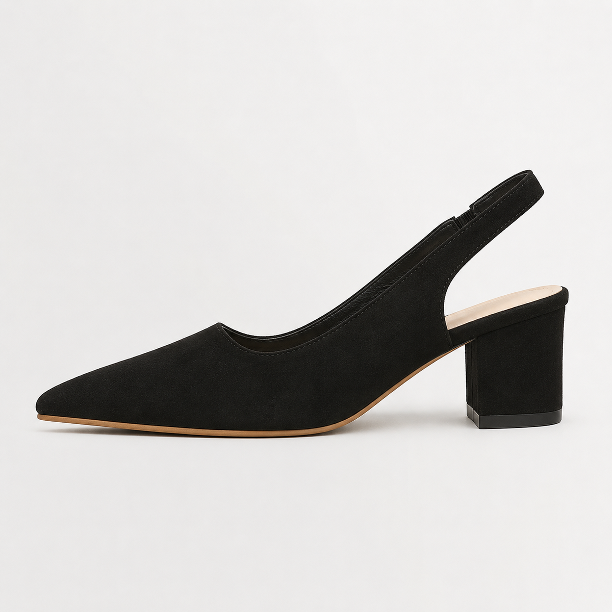 Women’s Suede Heels – Pointed Toe Chunky Heel Court Shoes