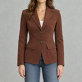 Women’s Suede Blazer – Lapel Collar Tailored Jacket with Soft Suede-Style Finish