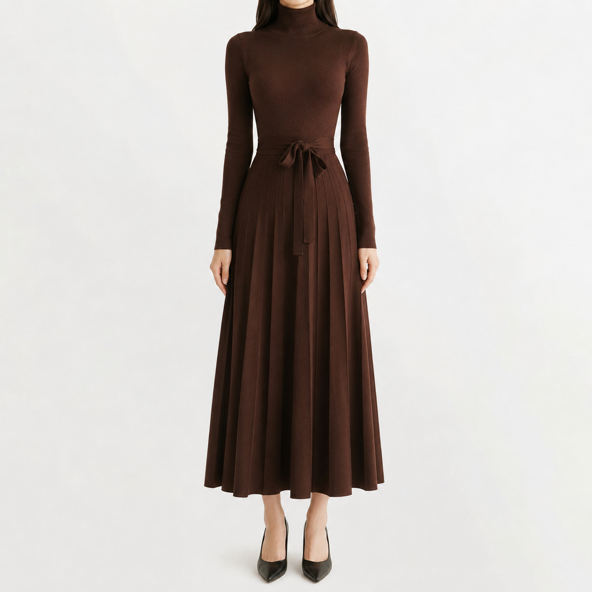 Women’s Knit Dress – Midi Jumper Dress with Long Sleeves