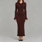 Women’s Knit Dress – French-Inspired Ruffled Midi Dress