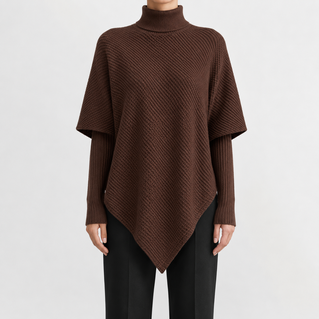 Women’s Asymmetric Jumper – Elegant Knitted Long Sleeve Pullover with Draped Hem