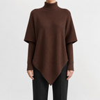 Women’s Asymmetric Jumper – Elegant Knitted Long Sleeve Pullover with Draped Hem
