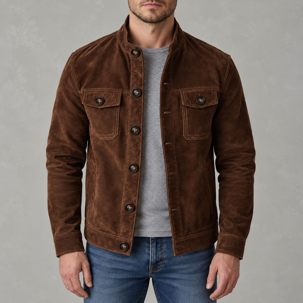 Men’s Suede Jacket – Faux Suede Velvet Casual Bomber Jacket