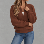 Women’s Baseball Jacket – Solid Colour Zip Up Jacket with Stand Collar