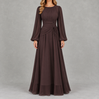 Women’s Waist-Cinching Dress – Long Sleeve Fitted Midi Dress