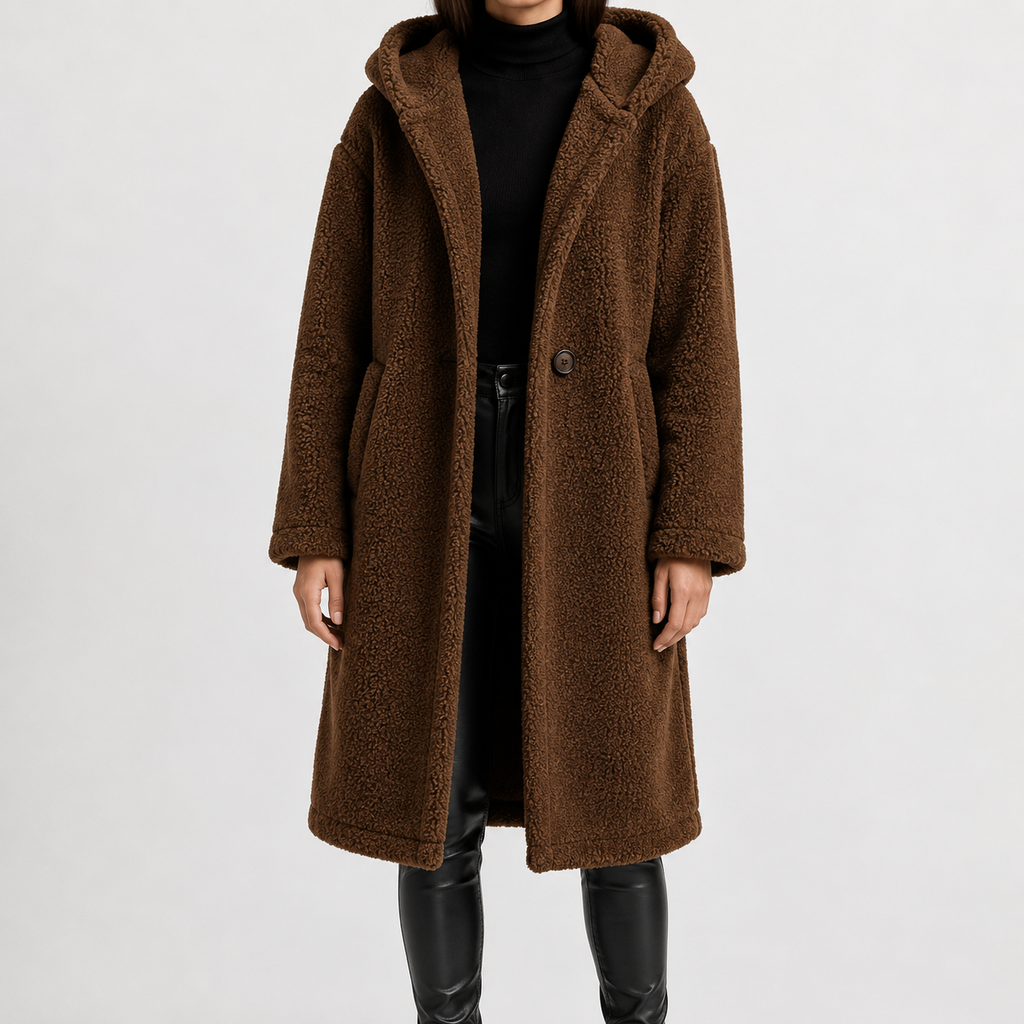 Women’s Teddy Coat – Longline Faux Fur Plush Winter Coat