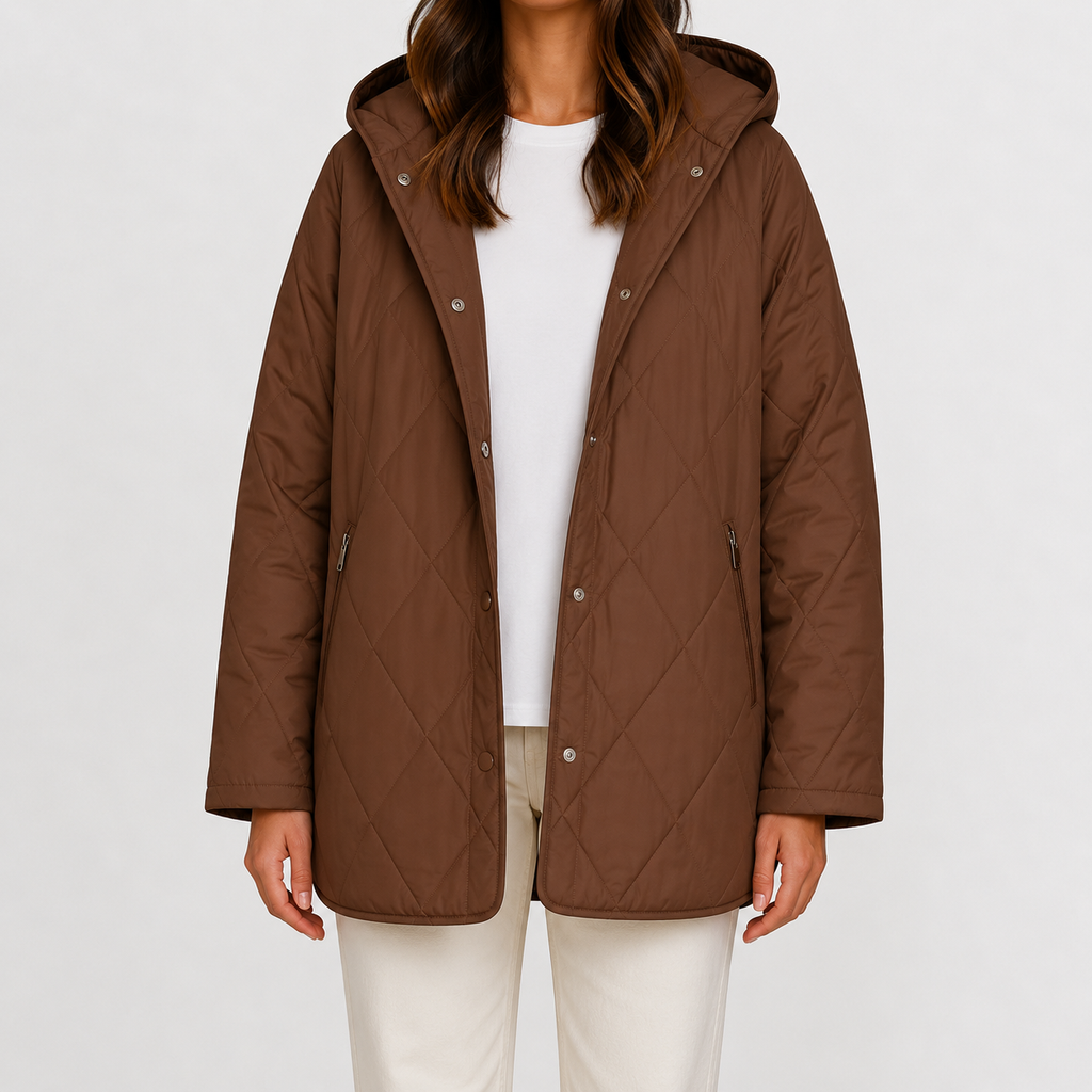 Women’s Quilted Jacket – Lightweight Diamond Quilted Hooded Coat