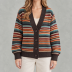 Women’s Striped Cardigan – Loose Fit V Neck Colour Block Knit Pullover