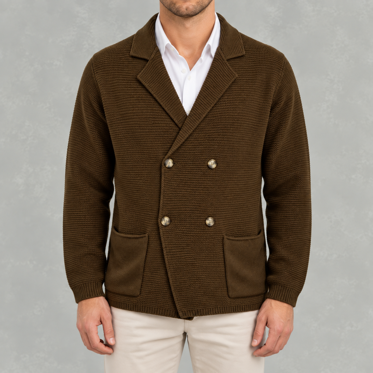 Men’s Cardigan – Slim Fit Double Breasted Lapel Knit Jumper