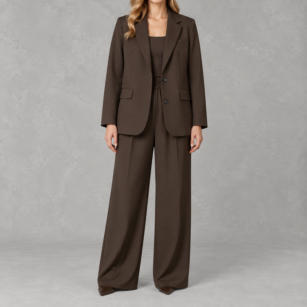 Women’s Wide Leg Suit – Casual Blazer and Trousers Two-Piece Set