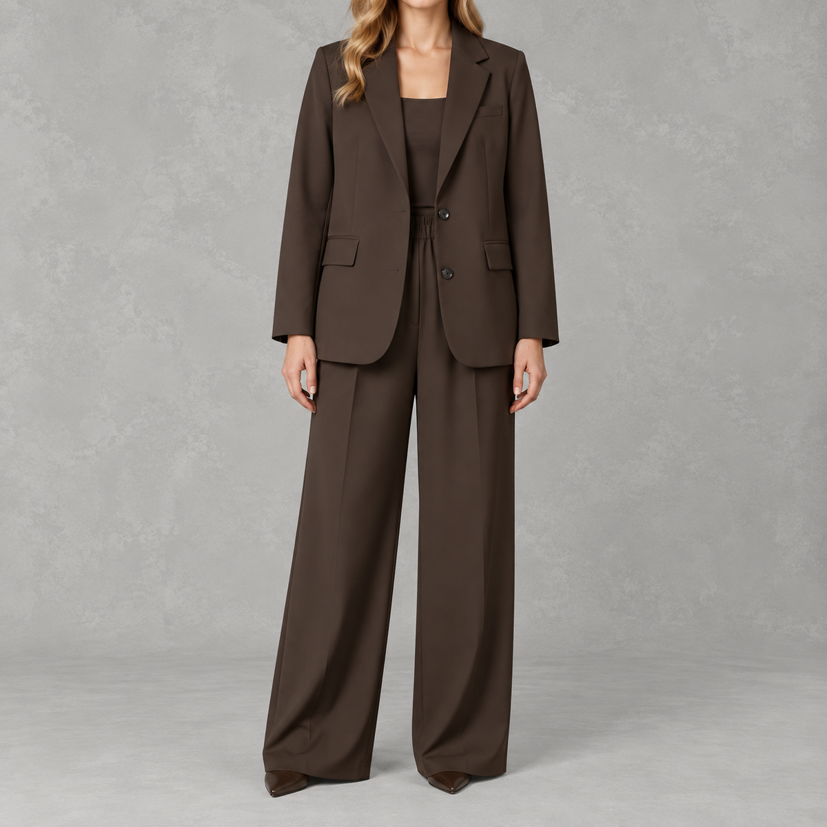 Women’s Wide Leg Suit – Casual Blazer and Trousers Two-Piece Set