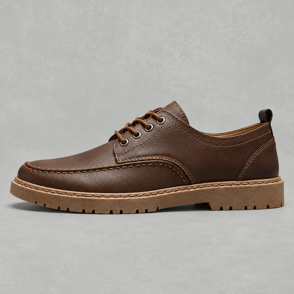 Men’s Leather Shoes – Black Lace-Up Casual Shoes with Round Toe