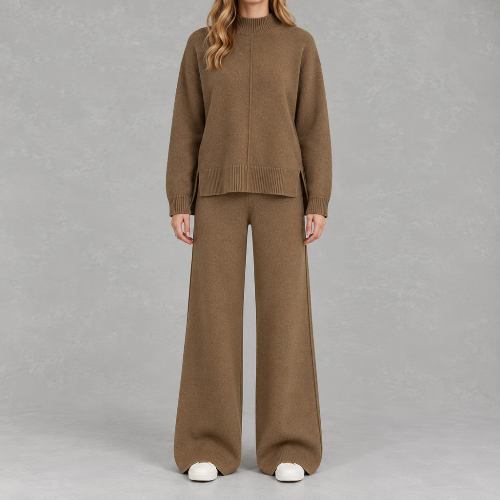 Women’s Knitted Co-Ord Set – Loose Jumper & High Waist Wide Leg Trousers