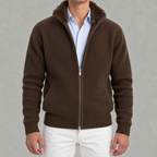 Men’s Knitted Cardigan – Full Zip Ribbed Jumper with Fur Collar
