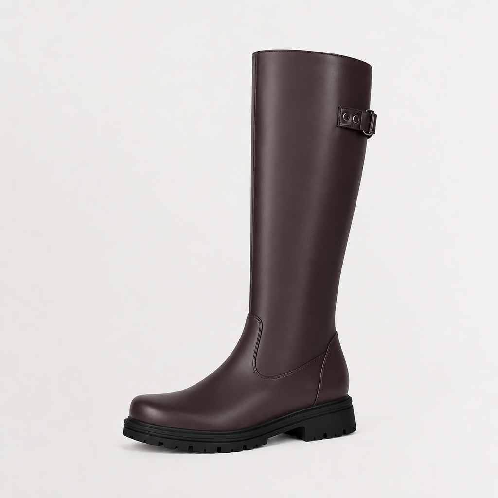 Women’s Wellington Boots – Retro British Leather-Style Riding Boots with Buckle